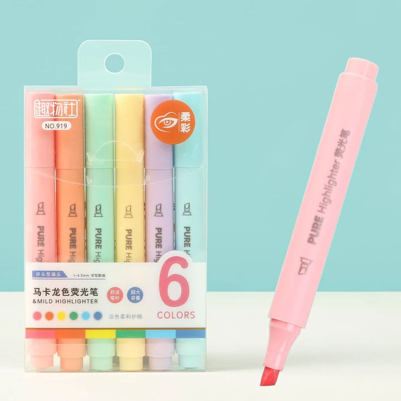 6Pcs/set Pastel Color Macaron  - Pastel Highlighter Set Double Ended recension och pris